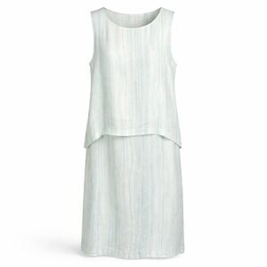 Pure Jill J Jill Linen Sleeveless Layered Linen Dress Size L Green White Stripe
